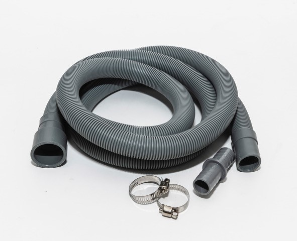 grey flexible hose with two adapter clips