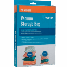 Blue product box with organise accents to highlight the size difference from other products in the same category, along with product specification text.